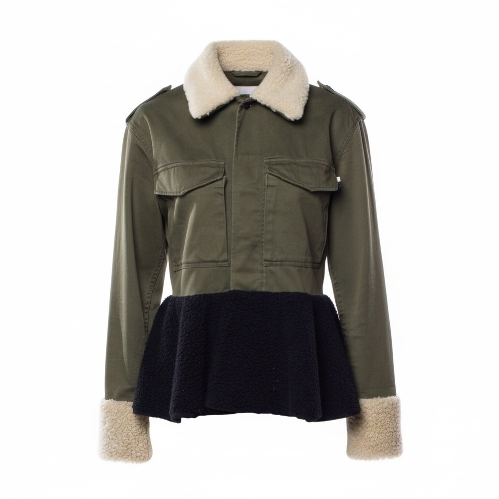 Harvey Faircloth Olive Green and Black Women's Jacket w/Shearling Trim Sz Small